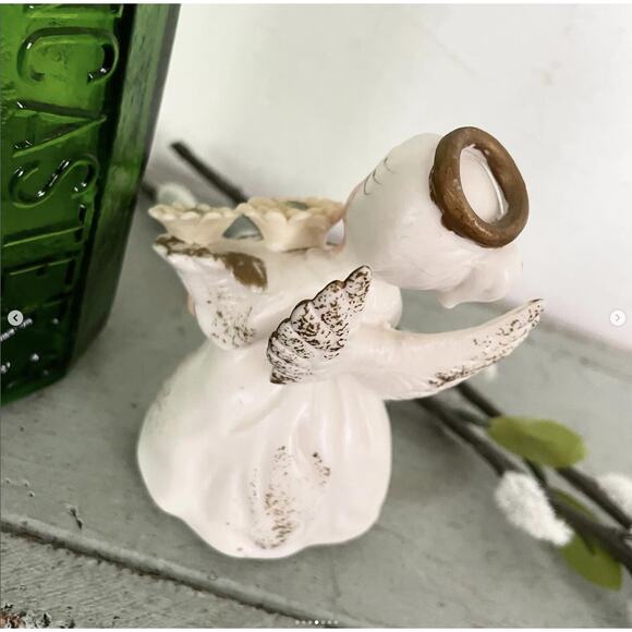 Vintage Lefton November Birthday Angel Bisque Porcelain Flower Basket KW3332 - Picture 4 of 7